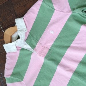 POLO RALPH LAUREN I Iconic Classic Pink & Green Striped Rugby Shirt Top, M